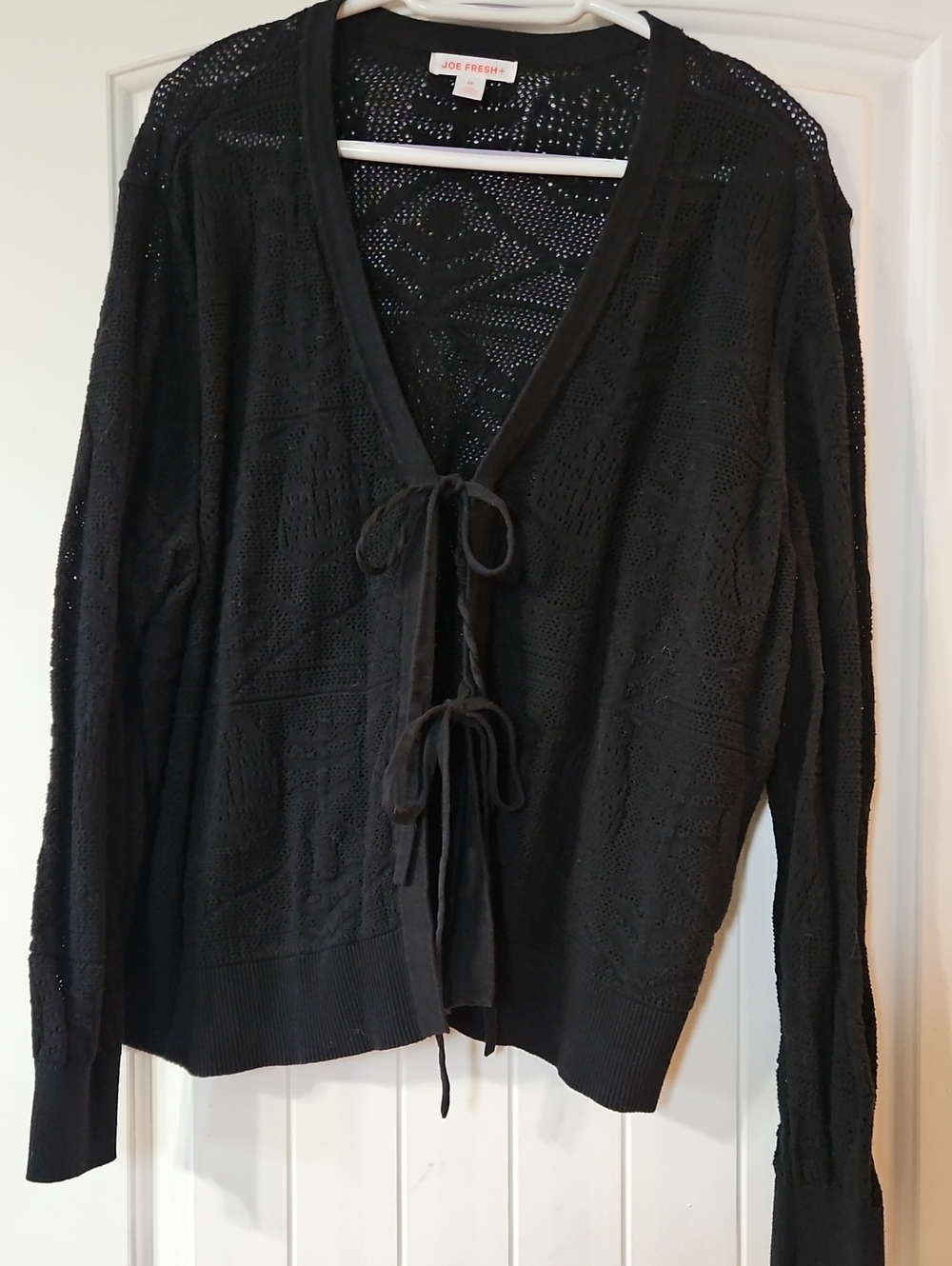 Joe Fresh Black Open-Knit Tie-Front Cardigan